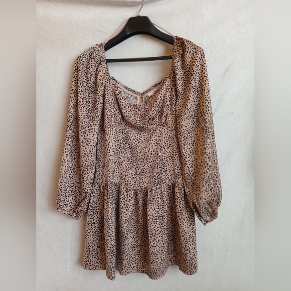 LUSH Polka Dot Print Beige Long Sleeved Mini Dress Sz Small - Picture 7 of 11